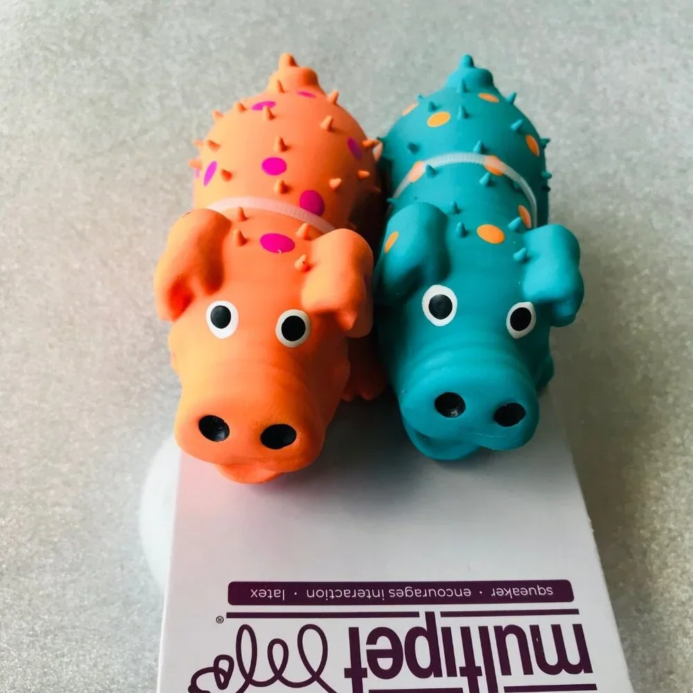 Multipet Mini Pig Latex Squeak Dog Toy With Squeaker Orange/Blue